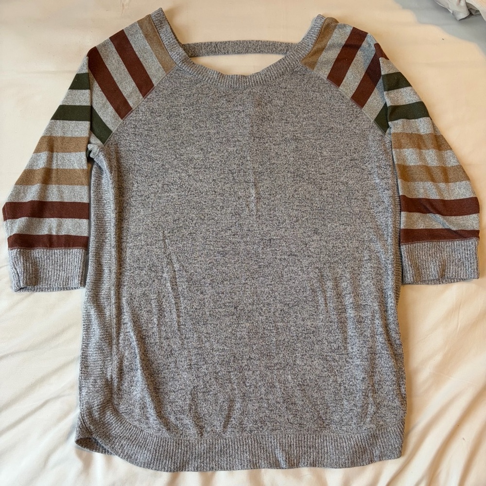 3/$25 Striped Sleeve Gray Women's Top